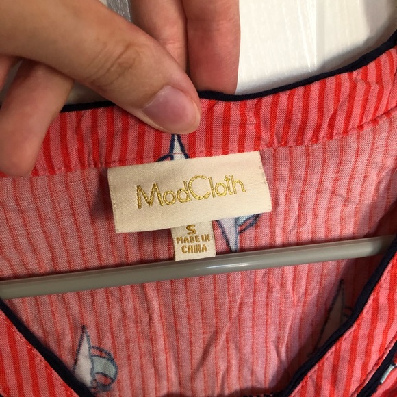 ModCloth Orange Stripped Button Tank with Sailboats - Picture 5 of 5